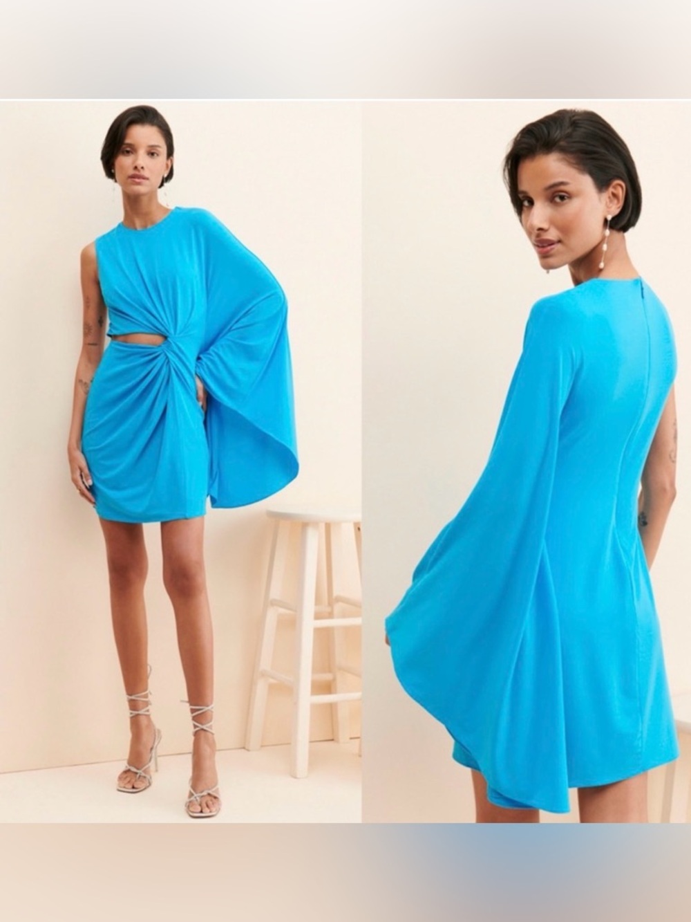 Halston Daniela Jersey Side Twist Cutout Dress in Azure Blue, NWT, Size 16